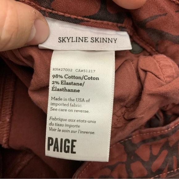 Paige Women’s Burgundy Black Leaf Print Skyline Skinny Pants Size 26‎ - Picture 6 of 6